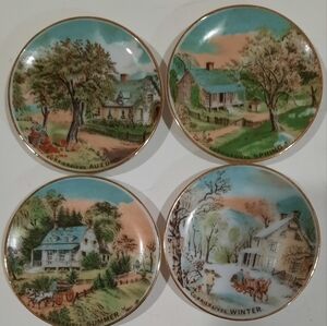 Vintage Currier&Ives Mini Plates with Stands